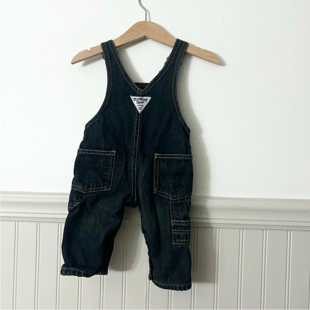 Vintage OshKosh B'gosh Baby 3 Months Dark Blue Denim Flannel Lined Overalls